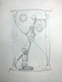 a drawing of two people in an hourglass