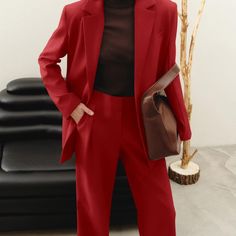 S 4-6 M 8-10 L 12-14 New Boutique Brand Red Fall Office Suit, Red Winter Office Suits, Tailored Red Pantsuit For Business Casual, Red Notch Lapel Pantsuit For Fall, Red Tailored Pantsuit For Business Casual, Red Tailored Business Casual Pantsuit, Red Winter Business Casual Suit, Chic Red Suits For Fall, Red Casual Blazer For Business Casual