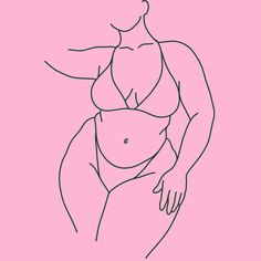 a line drawing of a woman's body on a pink background, with the outline of her breast visible