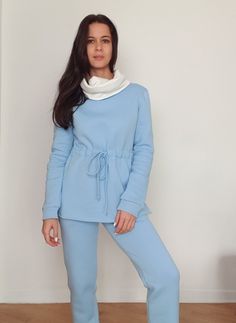 Warm fleece tracksuit set with long sleeves. This is a comfy lounge wear for your walks. In this you will not freeze and you will be warm. Ladies Plain Hoodie with pockets, and joggers with pockets too. Very beautiful color. This model of a tracksuit is different in that it is not oversized, but fits nicely on the figure and does not hide it. 95% cotton, 5% pe Also you can view ALL LISTINGS OF FLEECE CLOTHES in my store: https://www.etsy.com/shop/NZLook?ref=search_shop_redirect&search_query=fleece If you have any questions, please contact us! We will be happy to answer all of them! Thank you for visiting our shop https://www.etsy.com/uk/shop/NZLook Good choice and excellent mood! Solid Color Winter Joggers For Lounging, Winter Sweats With Drawstring For Loungewear, Winter Loungewear Sweats With Drawstring, Winter Joggers With Elastic Cuffs For Loungewear, Comfy Fleece Tracksuit With Ribbed Cuffs, Fleece Activewear With Drawstring For Loungewear, Stretch Joggers For Winter Loungewear, Stretch Winter Joggers For Loungewear, Blue Fleece Tracksuit For Loungewear