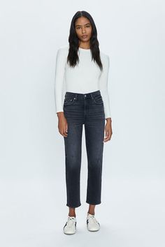 Charlie High Rise Straight - Flat Iron Vintage Washed Black Straight Leg Cropped Jeans For Fall, Black Cropped Jeans With Straight Hem For Fall, Black Cropped Jeans For Fall With Straight Hem, Classic Cropped Jeans With Straight Hem For Fall, Modern Cropped Jeans With Straight Hem For Fall, Fitted Cropped Jeans With Straight Hem For Fall, Fitted Fall Cropped Jeans With Straight Hem, Flat Iron, Colored Denim