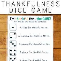 a printable thanksgiving dice game with the words, i'm hank for the game