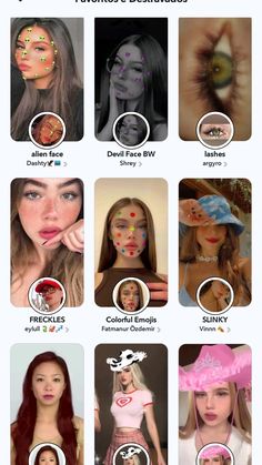 an image of many different women with their faces painted in different colors and shapes, including the