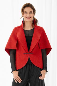 Josephine Jacket by Teresa Maria Widuch (Wool Jacket) | Artful Home Wool Cape For Formal Occasions, Formal Wool Cape Outerwear, Elegant Wool Cropped Jacket For Winter, Structured Wool Outerwear, Modern Winter Cape Outerwear, Elegant Wool Cropped Jacket For Fall, Chic Wool Cropped Jacket For Fall, Chic Wool Cropped Jacket For Winter, Chic Cropped Wool Jacket For Winter