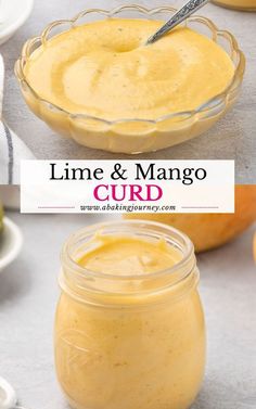 a glass jar filled with curd sitting on top of a table next to an orange