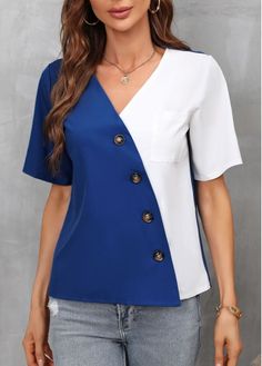 Contrast Blouse Designs, Stylish Tops For Women, Color Block Blouse, Kids Dress Wear, Trendy Fashion Tops, Chic Blouses, Elegant Dresses For Women, Refashion Clothes