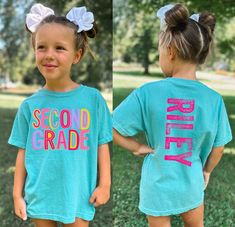 Start the school year off right with our Unique Personalized Kid Back to School Shirt! This custom first day of school tee is perfect for adding a special touch to your child's school wardrobe. Featuring a personalized name and grade level, this shirt is designed to make your child feel confident and excited for their new school adventure. Made from soft, high-quality fabric, this monogram shirt ensures comfort and durability, perfect for all-day wear. Ideal for both boys and girls, this grade l Personalized Short Sleeve T-shirt For Back To School, Personalized T-shirt For End Of School Year, Cute Letter Print Tops For School Events, Letter Print Tops For School Events At Year End, School Spirit Tops With Name Print For School Events, School Spirit Tops For Daycare And Back To School, Fun Name Print Tops For School Events, Daycare Tops For Back To School With School Spirit, Personalized Crew Neck Tops For Back To School