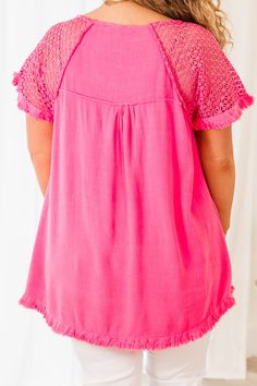 Because we know that you will love this top as much as we do! This top, in bold hot pink, features a unique frayed hemline and delicate crochet detailing! Elevate your style with this eye-catching piece and stand out from the crowd! Perfect for adding a pop of color to your wardrobe! 55% Linen, 45% Cotton Delicate Crochet, Rainbow Earrings, Cami Tanks, Babydoll Dress, Bridal Collection, Resort Wear, Savannah Chat, Sweater Top, I Know