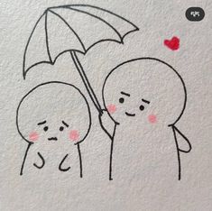 two people with an umbrella drawn on paper