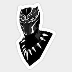 the black panther sticker is shown in white and black on a gray background, it looks like he's ready for action