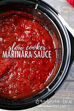 the best homemade marinara sauce in a slow cooker with text overlay that reads, the best homemade marinara sauce