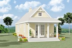 a rendering of a small house with porches