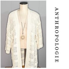 Nwot Anthropologie Knit Cardigan. Open Front. 3/4th Sleeves. Cream Color. Size O/S Material: 55% Acrylic, 45% Nylon Colors May Vary Slightly From Pictures. 30% Off Bundles Of 2 Or More Accept Reasonable Offers No Trades Inv #785 Chic Cream Pointelle Knit Cardigan, Chic Pointelle Knit Outerwear For Layering, White Pointelle Knit Cardigan For Layering, White Textured Knit Cardigan For Layering, Knit Cardigan With 3/4 Sleeve For Fall, Fall Knit Cardigan With 3/4 Sleeves, Cream Pointelle Knit Spring Cardigan, Chic Open Knit Cardigan For Layering, White Open Knit Outerwear For Layering