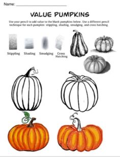 an image of pumpkins that are labeled in different colors and sizes, with the words value