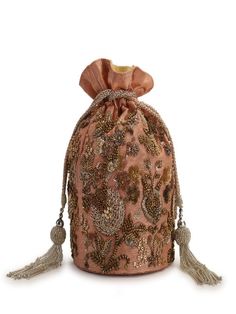 Pancho Pink Potli Bag By The Purple Sack now available at Trendroots Potli Bag, Potli Bags, Best Deal, Raw Silk, Fashion Backpack, Hand Embroidered, Hand Embroidery, Composition, Embroidery