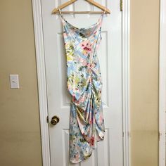 Nwt Cider Slip Dress Ruched Side Asymmetrical Hem Multicolor Abstract Size Xs Size: Xs Approximate Measurements: Pit To Pit: 15.5" Waist: 12" Length: 41.5-47.5" Measurements Also Shown In Photos. Ships With Care From A Smoke Free, Pet Friendly Home. Multicolor Abstract Print V-neck Maxi Dress, Asymmetrical Dress, Asymmetric Hem, Cider, Blue Yellow, Slip Dress, Yellow, Womens Dresses, Dresses