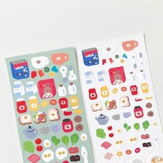 two stickers with different food items on them