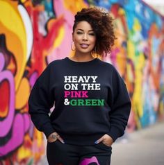 This a unisex relax fit sweatshirt made with professional heat transfer vinyl  1 x 1 rib with spandex  Double-needle stitching at shoulder, armhole, neck, waistband and cuffs  Preshrunk fleece knit Aka Sweatshirts & Hoodies, Aka Sorority, Green Sweatshirt, Sorority Life, Alpha Kappa Alpha, Greek Clothing, Everything Pink, Workout Sweatshirt, Transfer Vinyl