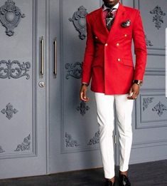 Men Suits Red Jacket And White Trouser 2 Piece Suit Double Breasted Wedding Suits For Men Casual, Groom Wear Suits Item Include (Coat+Pant) Fabric:- Imported, Premium Color:- Red Color Pant:- White  Fashion:-Double Breasted Dry Clean Recommended The suit is for wedding, Party, Proms, and Many Occasions. We make the suit according to our Standard size chart, If you are not sure about your size/measurement, please give your body measurement in inches, so we make perfect suit for you. Jacket Measur Red Notch Lapel Tuxedo For Wedding, Red Long Sleeve Tuxedo For Semi-formal Occasions, Red Long Sleeve Semi-formal Tuxedo, Red Notch Lapel Suits For Groom, Red Notch Lapel Suits For Grooms, Red Tuxedo With Suit Collar For Wedding, Luxury Red Tuxedo, Red Fitted Suits For Wedding, Red Wedding Suit With Suit Collar