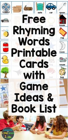 the free rhyming words printable cards with game ideas and book list for kids