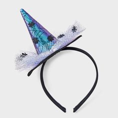 Elevate your hair for Halloween with the Halloween Witch Hat Headband. This eerie accessory features a witch hat that is both comfortable and adorable, perfect for adding a touch of fun to all outfits. This stylish hair accessory offers a secure fit around your head. Crafted with polyester material, this headband holds down loose strands and helps keep hair always looking neat. Halloween Novelty Mini Costume Hat, Witchy Costume Hats And Headpieces For Party, Halloween Party Costume Accessories One Size, Adjustable Halloween Costume Hats And Headpieces, Fun Adjustable Costume Accessories For Costume Party, Fun Adjustable Costume Accessories, Adjustable Blue Costume Accessories For Costume Party, Adjustable Cat Ears Headpiece For Halloween, Adjustable Cat Ears Costume Hat For Halloween