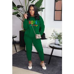 Letter Print Sweatshirt Sporty Pants 2 Piece Sets Green Long Sleeve Casual Sets, Green Long Sleeve Tracksuit For Loungewear, Casual Green Tracksuit With Relaxed Fit, Casual Green Relaxed Fit Tracksuit, Casual Green Tracksuit For Spring, Casual Green Spring Tracksuit, Green Long Sleeve Sets With Letter Print, Green Long Sleeve Letter Print Sets, Casual Green Cotton Tracksuit