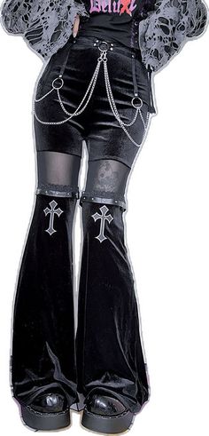 Gothic Black Flare Bottoms, Gothic Flare Fitted Pants, Gothic Fitted Full-length Bottoms, Fitted Full Length Gothic Bottoms, Gothic Fitted Bottoms, Gothic Full-length Pants For Alternative Fashion, Black Fitted Fishtail Bottoms, Black Fishtail Bottoms For Party, Black Fishtail Party Bottoms