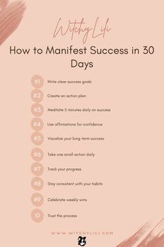 a pink poster with the words, how to manifest success in 30 days