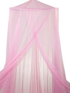 a pink canopy with sheer fabric hanging from it's sides, on a white background