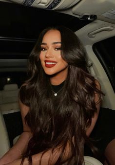 #hair #layers #curtainbangs #brownhair #redlip #fentybeauty Dark Brown Hair Long Layers Curtain Bangs, Long Brown Hair With Curtain Bangs, Long Black Hair Tan Skin, Brunette Long Layers, Rihanna Long Black Hair, Megan Fox Hair Long Dark Brown, Long Dark Brown Wigs, Hair With Curtain Bangs, Hair Layers