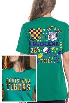 LSU TIGERS,FOOTBALL UNISEX SHORT SLEEVE,GRAPHIC TEE,GRAPHIC TSHIRTS,TSHIRTS,TEES100%COTTON,HEATHER(52%COTTON,48%POLY),ATH.HEATHER,BLACK HEATHER(90%COTTON,10%POLY)NICARAGUAMade In: NicaraguaSize Measurement (inch): S: 36.0 (Bust), 18.0 (Waist), 18.0 (Hips), 28.0 (Length) M: 40.0 (Bust), 20.0 (Waist), 20.0 (Hips), 29.0 (Length) L: 44.0 (Bust), 22.0 (Waist), 22.0 (Hips), 30.0 (Length) XL: 48.0 (Bust), 24.0 (Waist), 24.0 (Hips), 31.0 (Length) Collegiate Green Tops With Team Logo, Collegiate Green Top With Team Logo, Green Crew Neck Top With Team Logo, Sporty Green Tops For Fan Gear, Green Sports Fan T-shirt For College, Green T-shirt For Football Season, Green Tops With Team Logo For Fan Gear, Green Top With Team Logo For Fan Gear, Green Sporty T-shirt For Fan Gear