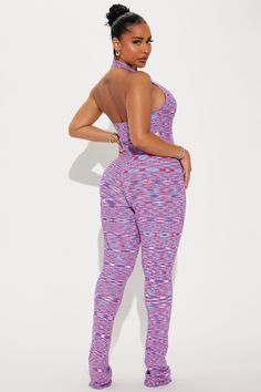 Available In Purple/combo. Sweater Jumpsuit Halter V Neck Backless Straight Leg Stretch Inseam= 34" 82% Rayon 17% Nylon 1% Spandex Imported | Your Type Sweater Jumpsuit in Purple size XS by Fashion Nova Stretch Multicolor Unitard, Casual Purple Stretch Jumpsuits And Rompers, Fitted Halter Neck Jumpsuit For Loungewear, Casual Fitted Halter Neck Jumpsuits And Rompers, Multicolor Stretch Halter Neck Bodysuit, Multicolor Stretch Sleeveless Activewear, Multicolor Fitted Halter Neck Jumpsuits And Rompers, Fitted Multicolor Halter Neck Jumpsuit, Multicolor Fitted Halter Neck Jumpsuit