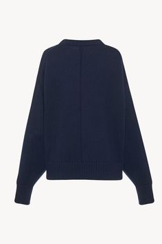 Ophelia Top Dark Navy in Wool and Cashmere – The Row Essentials Crewneck, Ribbed Neckline, Crewneck Sweater, Blue Sweaters, Dark Navy, Crew Neck Sweater, The Row, Cashmere, Crew Neck