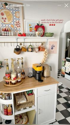 a kitchen counter with lots of food on it