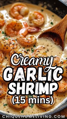 creamy garlic shrimp with cream sauce in a skillet