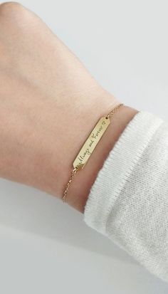 14K 9K Handwriting Bar Bracelet Personalized Handwritten | Etsy Gold Personalized Meaningful Name Bracelet, Meaningful Personalized Gold Name Bracelet, Gold Engraved Name Bracelet With Meaningful Style, Rectangular Engraved Gold Bracelet Gift, Gold Signature Style Adjustable Bracelets, Personalized Gold Name Bracelet, 14k Gold Name Bracelet With Engraving Option, Elegant Gold Name Bracelet With Engraved Text, Gold Personalized Name Bracelet