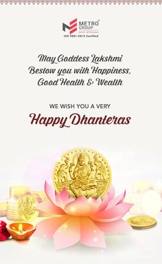 happy dhanteras with lotus flower and coins