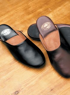 The Edward Backless Calf Skin Slippers with Non-Slip Soles - The Ben Silver Collection Classic Black Mules With Leather Sole, Classic Black Mules With Rubber Sole, Classic Black Slippers With Rubber Sole, Classic Black Clogs For Business, Classic Black Business Clogs, Black Clogs With Leather Sole For Business, Black Leather Sole Clogs For Business, Classic Black Mules With Leather Lining, Classic Black Slippers