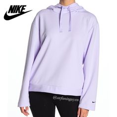 Brand New With Tags, Never Worn Nike Lavender Dri-Fit Get Fit Pullover Fleece Training Hoodie! Size X-Small Color Lavender Mist Dri-Fit Technology Allows You To Keep Dry And Cool In This Pullover Hoodie. - Attached Drawstring Hood - Long Sleeves - Slips On Over Head - 2 Side Seam Pockets - Banded Hem - Rib Knit Construction - Solid - Approx. 24" Length - 100% Polyester Model's Stats For Sizing: - Height: 5'8" - Bust: 32" - Waist: 24" - Hips: 34" Model Is Wearing Size S. White Nike Hoodie, Nike Cropped Hoodie, Grey Nike Hoodie, Funnel Neck Hoodie, Nike Crew Neck, Lavender Mist, Hoodie Purple, Nike Crewneck, Purple Sweatshirt