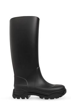 Black rain boots from Maison Margiela. This pair sits on a black rubber sole and features the brand’s signature Tabi toe and a wide upper. Sole height: 3cm Sole height at the highest point: 5cm Black Boots With Rubber Sole For Rainy Weather, Black Rain Boots, Maison Margiela Tabi, Margiela Tabi, Black Rain, Margiela Shoes, Womens Rain Boots, S Signature, Black Rubber