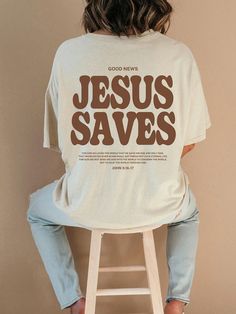 Plus Size T-Shirt With Slogan Print And Dropped Shoulder, GOOD NEWS JESUS SAVES FOR GOD SO LOVED THE WORLD THAT HE GAVE HIS ONE AND ONLY SON, THAT WHOEVER BELIEVES IN HIM SHALL NOT PERISH BUT HAVE ETERNAL LIFE FOR GOD DID NOT SEND HIS SON INTO THE WORLD TO CONDEMN THE WORLD, BUT TO SAVE THE WORLD THROUGH HIM Apricot Casual  Half Sleeve Knitted Fabric Slogan  Slight Stretch  Women Plus Clothing, size features are:Bust: ,Length: ,Sleeve Length: Grace T Shirt Design, T Shirt Jesus Christ, Faith Shirt Ideas, Tshirt Design Christian Faith, Cute Christian Shirts For Women, Cute Jesus Shirts, Church T Shirt Designs, Faith Based Apparel, Christian Streetwear T-shirts