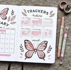 Mes 8 sujets de habits tracker préférés Bujo Theme Ideas List, To Do List Journal Ideas, Monthly Tracker Ideas, Butterfly Mood Tracker, Buju Ideas, Habit Tracker Bujo, Habit And Mood Tracker, Bujo Design, Bujo Mood Tracker