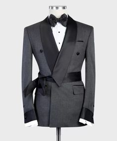 Basil Grey Fashion Two Pieces Bespoke Men Suits With Black Shawl Lapel | Allaboutsuit Groom's Long Sleeve Suit In Suiting Fabric, Tailored Double Breasted Suit For Groom, Fitted Double Breasted Suit For Wedding, Dapper Tailored Double Breasted Wedding Suit, Fitted Luxury Suit For Groom, Luxury Fitted Suit For Groom, Three-piece Suit With Long Sleeves For Grooms, Tailored Tuxedo Suit For Groom, Luxury Notch Lapel Suit For Groom