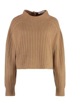 This cozy sweater is like your favorite cup of tea—warm, inviting, and effortlessly stylish. It's perfect for those days when you want to feel a little fancy but keep things relaxed and comfy. Trust me, once you put it on, you won't want to take it off. Button fastening at back Mock turtleneck for a chic look Ribbed cuffs and lower edge for a snug fit Luxurious blend: 70% wool, 30% cashmere Color: Camel Season: Carryover Size Code: SML Department: Women Section: Clothing Family: Jerseys & Knitwe Max Mara Coat, Mock Turtleneck Sweater, Camel Sweaters, Cashmere Color, Mock Turtleneck, Brown Sweater, Denim Pant, Cashmere Sweater, Cozy Sweaters