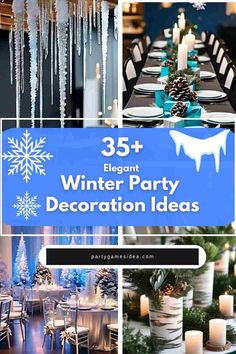 winter party decoration ideas with candles and snowflakes