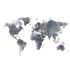 the world map in black and white watercolor