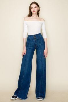 Front seam detailing high Waist Vintage Flare Wide Leg jeans Super soft and stretch denim fabric *Measurements for size 26Rise: 11 1/2 inRegular Inseam: 33inMade In: USAFabric Contents: 98% CTN 2% SPAN High Rise Jeans With Seam Detailing, Denim Blue Flare Jeans With Seam Detailing, High Rise Dark Wash Flare Jeans With Seam Detailing, Dark Wash Denim Flare Jeans With Seam Detailing, Dark Wash Flare Jeans With Seam Detailing, Dark Wash Wide Leg Flare Jeans With Seam Detailing, Denim Blue Flare Jeans With Contrast Stitching For Spring, Fitted Bottoms With Contrast Stitching In Medium Wash, Fitted Flare Jeans With Contrast Stitching