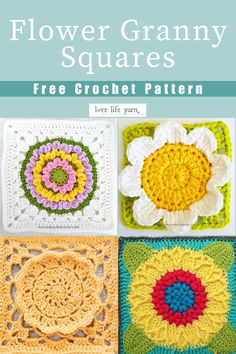 25 FREE CROCHET PATTERNS FOR FLOWER GRANNY SQUARES Unique Granny Squares, Flower Granny Squares, Wiggly Crochet, Flower Granny Square, Yarn Patterns, Crocheting Patterns, Crocodile Stitch, Treble Crochet Stitch