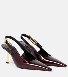 Lee 75 patent leather slingback pumps in red - Saint Laurent | Mytheresa Lace Pumps, Velvet Pumps, Large Leather Tote Bag, Mid Heels Pumps, Heels High, High Hopes, Designer Pumps, Black Suede Pumps, Saint Laurent Shoes