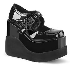 Heart Shaped Spider Web, Hologram Shoes, Demonia Boots, Vegan Heels, Goth Things, Alternative Shoes, Mary Jane Platform Shoes, Mary Jane Wedges, Goth Shoes